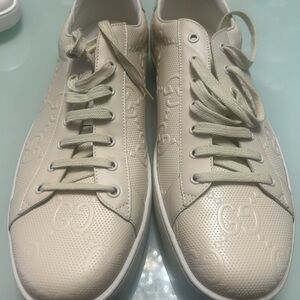 Gucci Men's Off-White Embossed Sneakers
